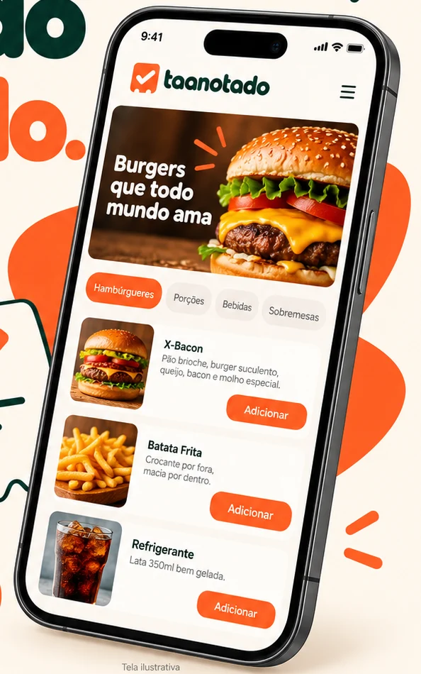 Cardápio digital aberto no celular